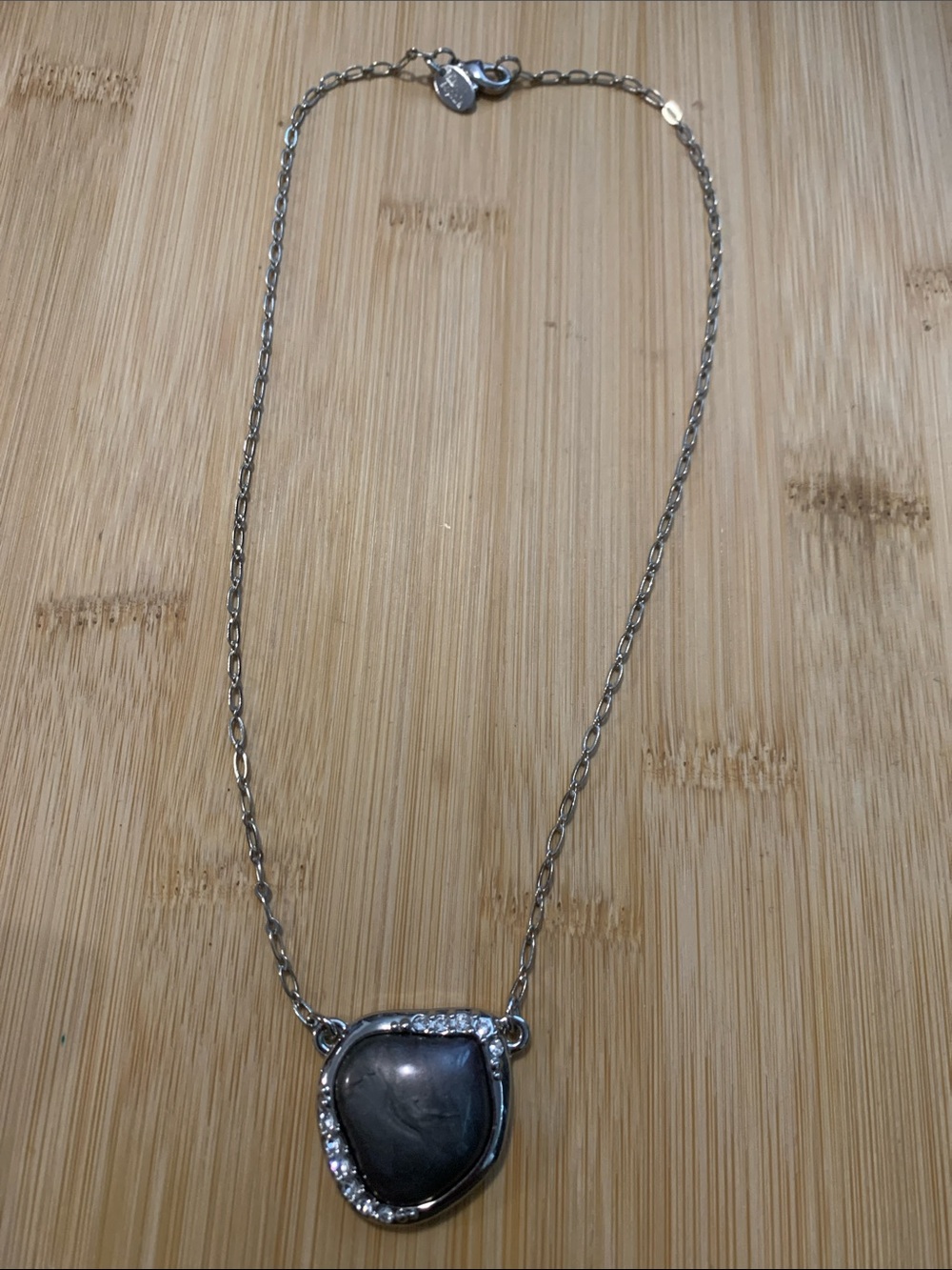 Lia Sophia Silver-Tone Necklace with Black Stone and Crystal Accents
